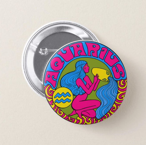 Aquarius Zodiac Button Pin