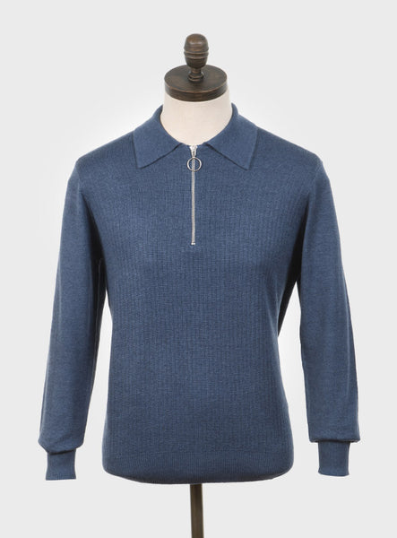 Harlem Knitted Polo Shirt Blue