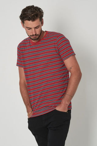 Old Mate Tee Fast Time Stripe in Red & Blue
