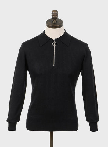 Harlem Knitted Polo Shirt Black