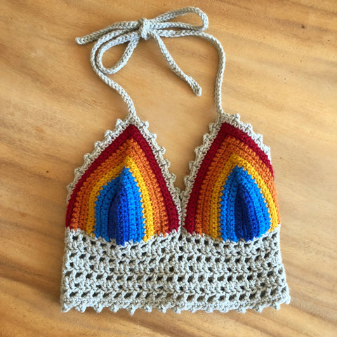 Crochet Rainbow & Grey Halter Top