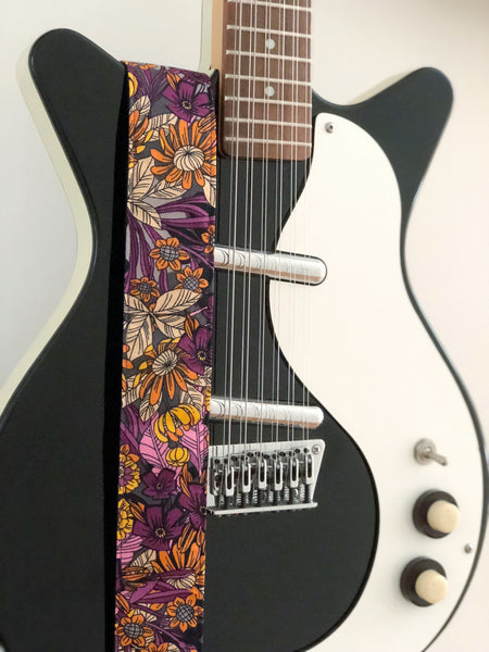 70's Orange/Purple Floral Guitar Strap