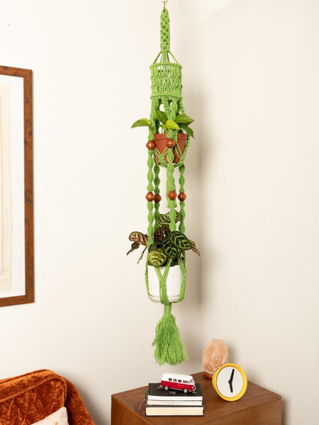 Green Macrame Double Plant Hanger