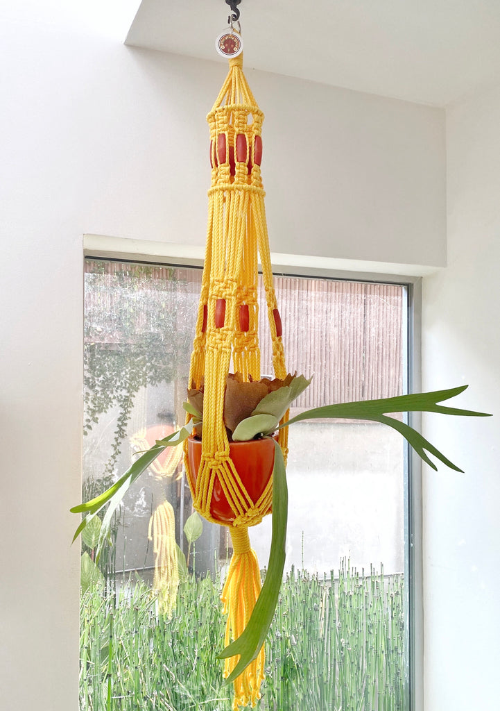 macrame plant hanger with light Yellow Macrame Plant Hanger