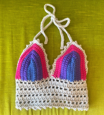 Grey, Magenta & Purple Multicolor Crochet Halter Top