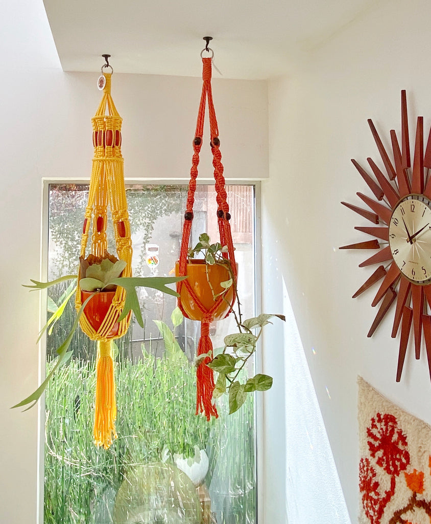 1970 macrame plant hanger Yellow Macrame Plant Hanger