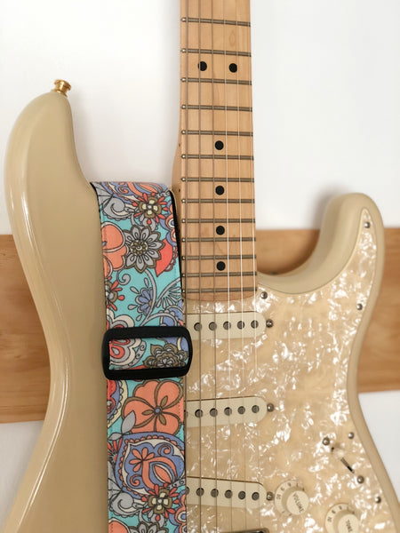 Teal Floral Faded Guitar Strap