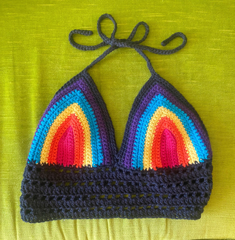 Black & Rainbow Sunset Crochet Halter Top