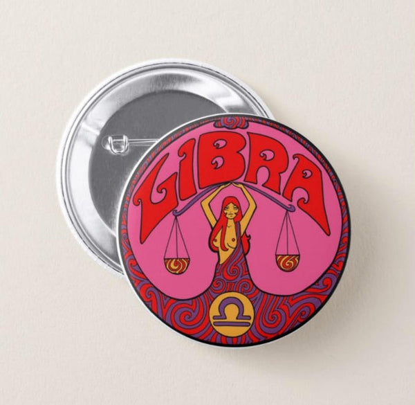 Libra Zodiac Button Pin